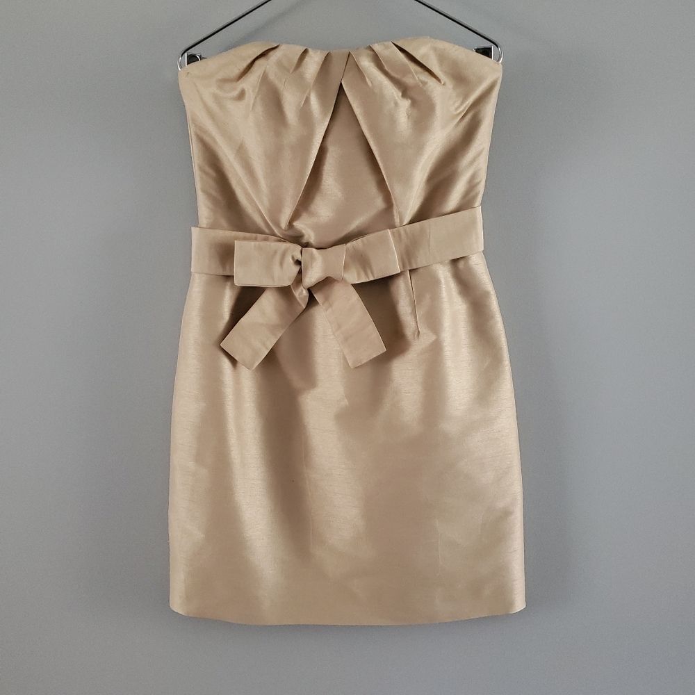 Monique Lhuillier Strapless Gold Taffeta Mini Dress Size 6